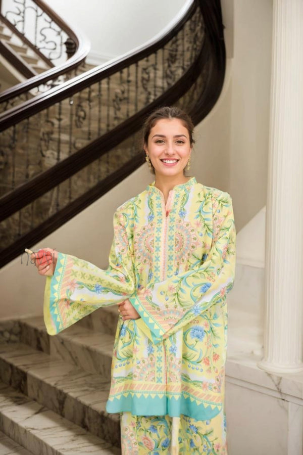 Yellow and Turquoise Floral Printed Co-Ord Set