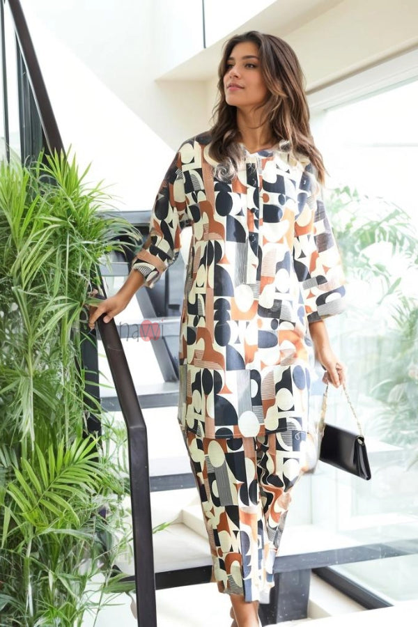 Brown Abstract Pattern Co-Ord Set