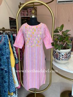 Alternative view of "Aabharan" Pink Embroidered Cotton kurta