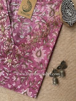 Alternative view of "Esra" Hand Embroidered Block Printed Cotton kurta